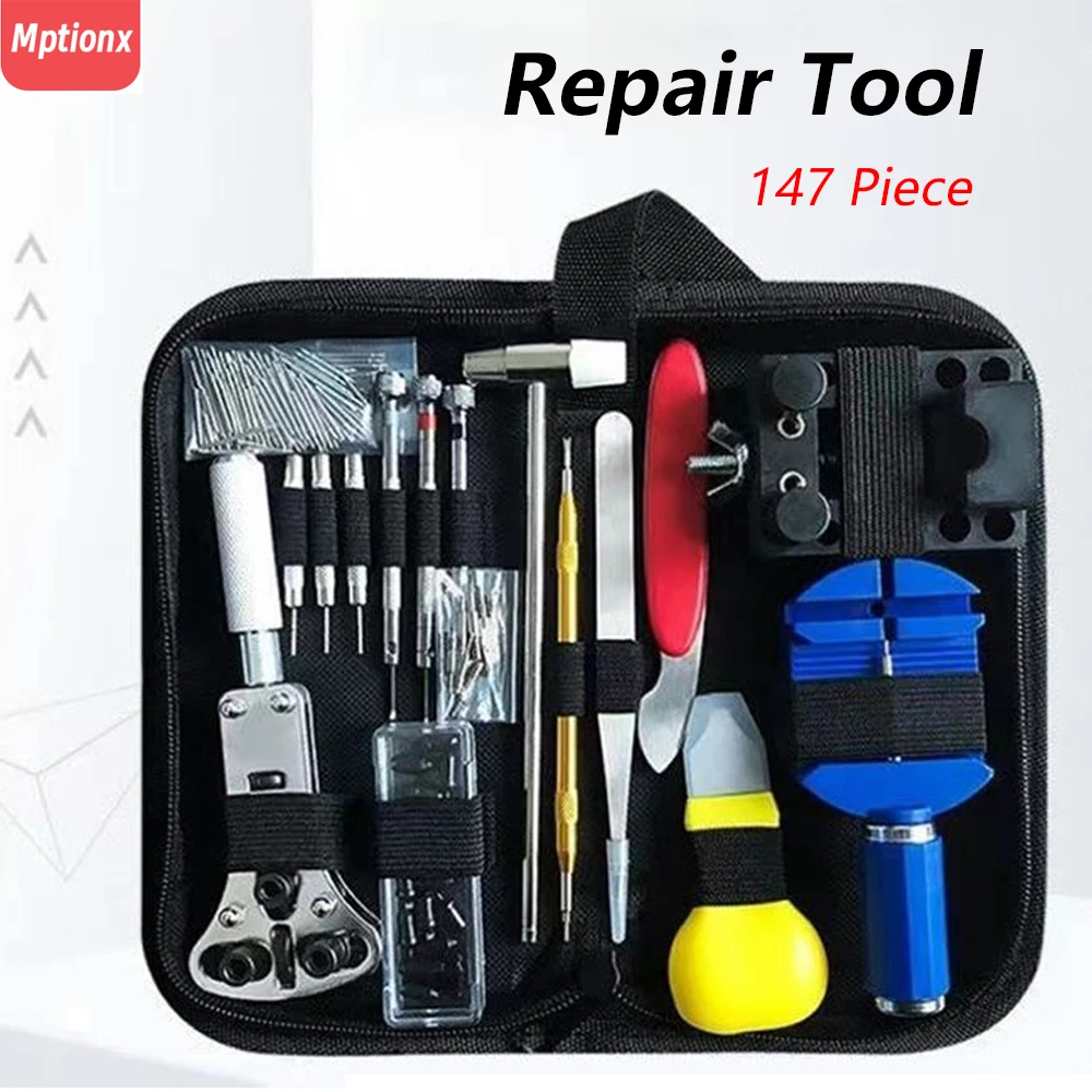 Watchmaker Screwdriver - 147-delige horloge-opener reparatiegereedschapset, horlogekastreparatie-opener, bandverbinding-opbergzak, schroevendraaier,