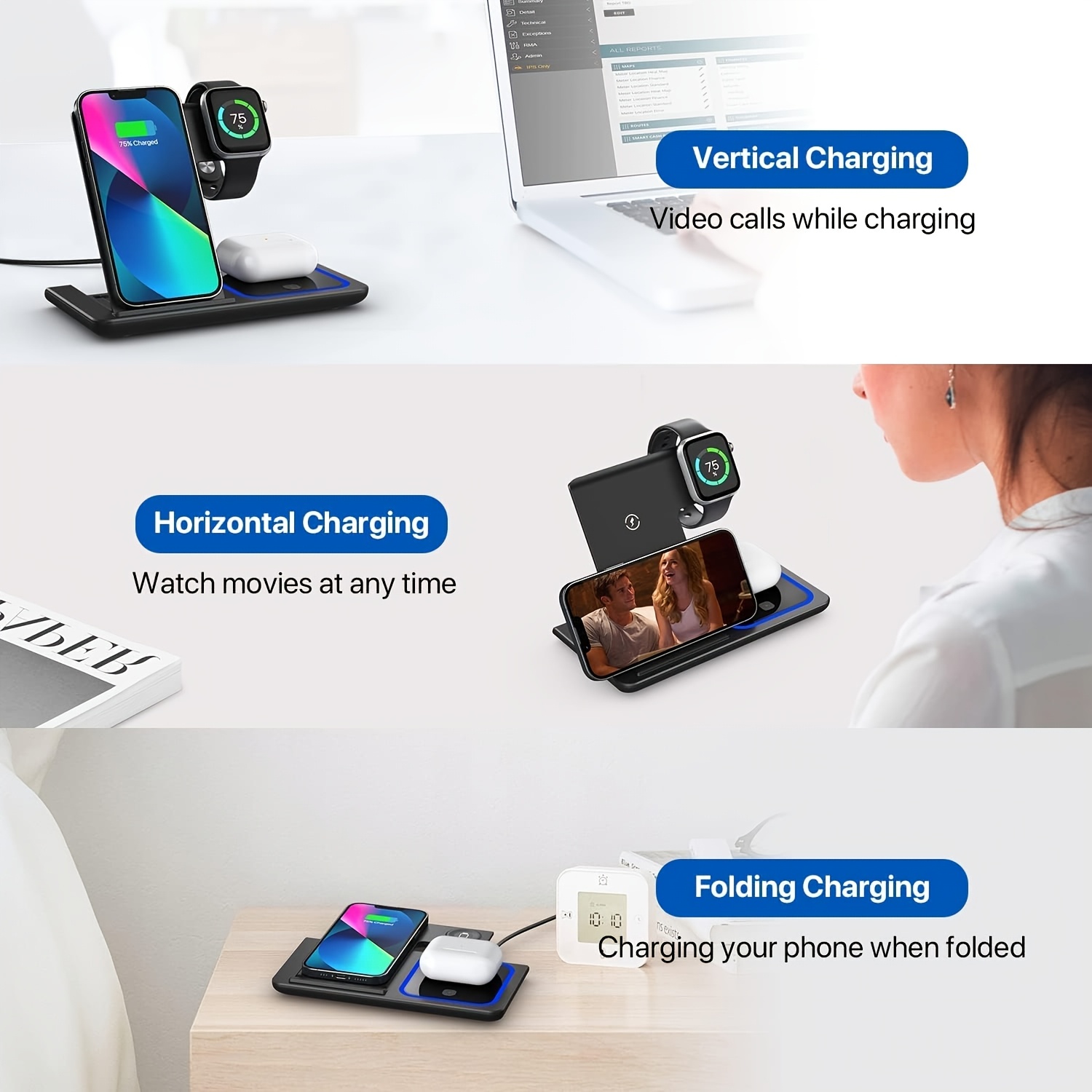 3-in-1 draadloze oplaadstandaa - Smartwatch Watches Compatible With Iphone recensie en prijs